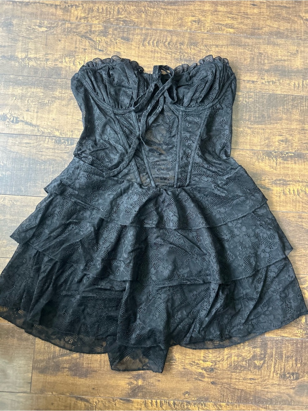 ✨ 3/$25 ✨ SHEIN Black Lace Corset Ruffle Tiered Mini Dress